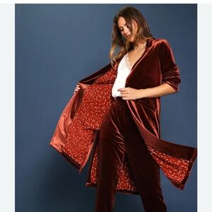 Skies Are Blue Velvet Rust Duster with Red Accents XS